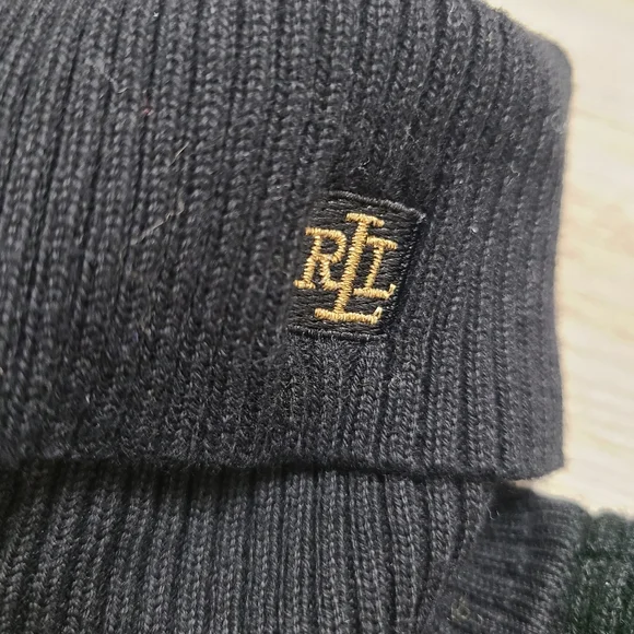 *SOLD* NEW Ralph Lauren Womens Sweater Small Turtleneck Striped Black Gold - Picture 2 of 9
